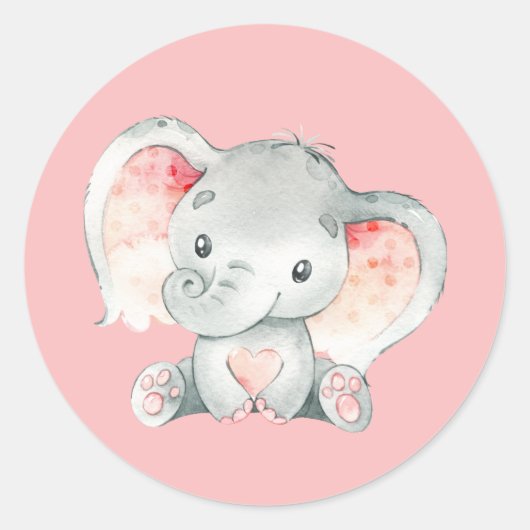Cute Pink Baby Elephant Ronde Sticker (Voorkant)