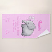 Cute Pink Baby Girl Birth Stats Elephant Nursery Badhanddoek (Badhanddoek)