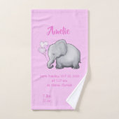 Cute Pink Baby Girl Birth Stats Elephant Nursery Handdoek (Handdoek)
