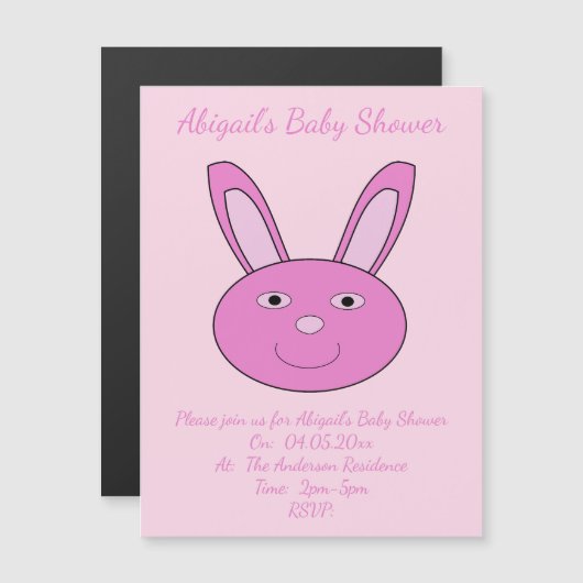 Cute Pink Baby Girl Bunny Face Spring Easter Magnetische Uitnodiging (Voorkant / Achterkant)