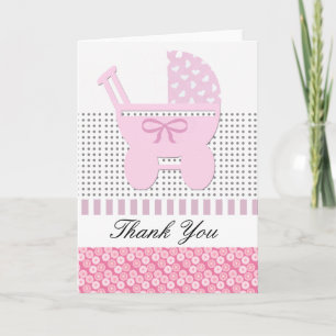 Cute Pink Baby Girl  Carriage Hartelijk dank Bedankkaart