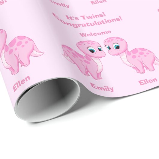 Cute Pink Baby Girl Dinosaur Cadeaupapier (Rol Hoek)