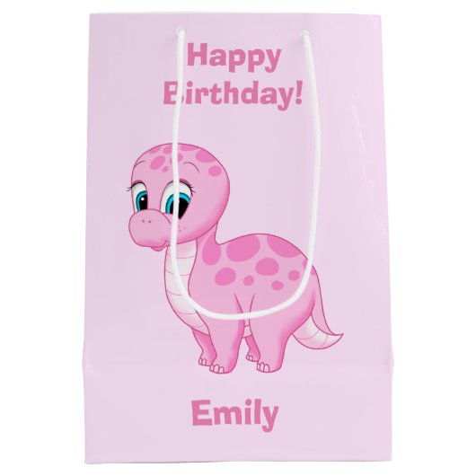 Cute Pink Baby Girl Dinosaur Medium Cadeauzakje (Achterkant)
