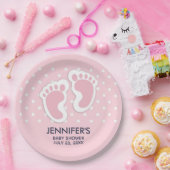 Cute Pink baby Girl Footprint Baby shower Papieren Bordje (Feest)