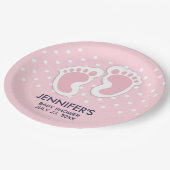 Cute Pink baby Girl Footprint Baby shower Papieren Bordje (Gekanteld)