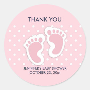 Cute Pink baby Girl Footprint Baby shower Ronde Sticker
