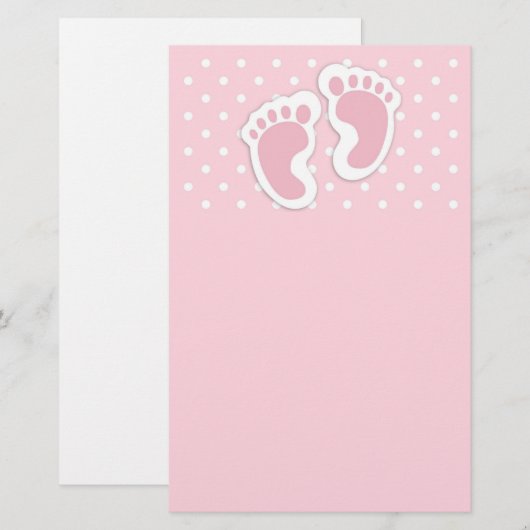 Cute Pink Baby Girl Footprint Briefpapier (Voorkant / Achterkant)