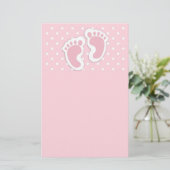 Cute Pink Baby Girl Footprint Briefpapier (Staand voorkant)