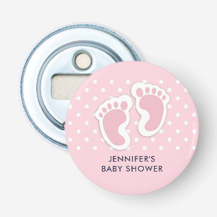Cute Pink Baby Girl Footprint Button Flesopener