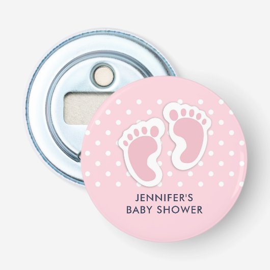 Cute Pink Baby Girl Footprint Button Flesopener (Voorkant)