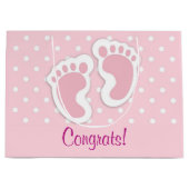 Cute Pink Baby Girl Footprint Groot Cadeauzakje (Voorkant)