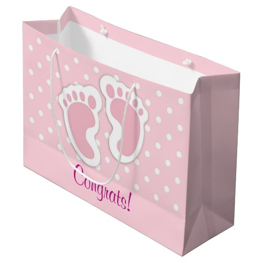 Cute Pink Baby Girl Footprint Groot Cadeauzakje (Voorkant Gekanteld)