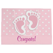 Cute Pink Baby Girl Footprint Groot Cadeauzakje (Achterkant)