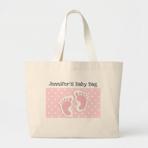 Cute Pink baby Girl Footprint Grote Tote Bag