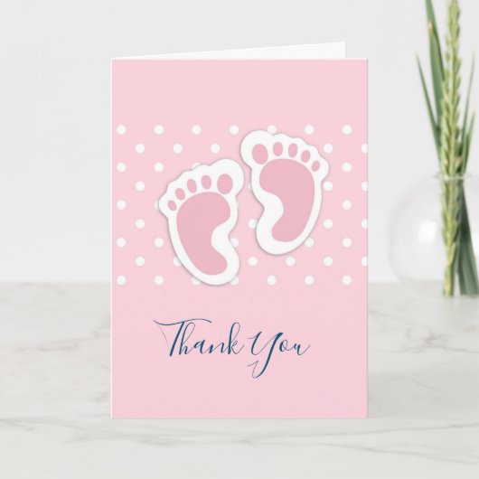 Cute Pink baby Girl Footprint Hartelijk dank Kaart (Voorkant)