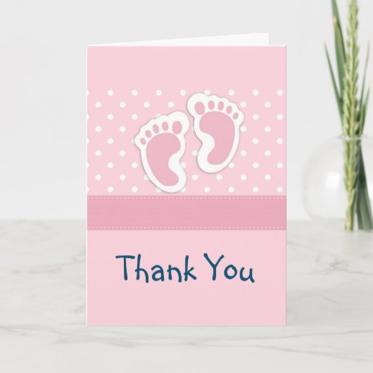 Cute Pink baby Girl Footprint Hartelijk dank Kaart (Voorkant)
