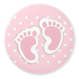 Cute Pink Baby Girl Footprint Keramische Knop