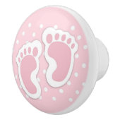 Cute Pink Baby Girl Footprint Keramische Knop (Rechts)