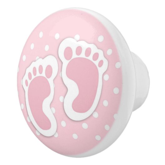 Cute Pink Baby Girl Footprint Keramische Knop (Rechts)