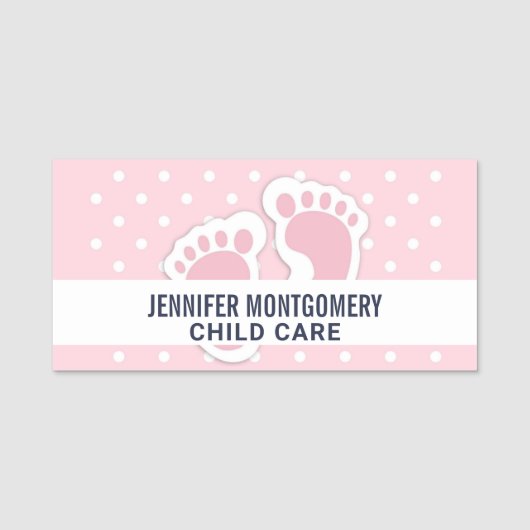 Cute Pink Baby Girl Footprint Naamplaatje (Voorkant)