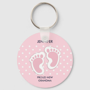 Cute Pink Baby Girl Footprint Proud Grandma Sleutelhanger