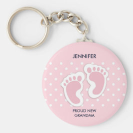 Cute Pink Baby Girl Footprint Proud Grandma Sleutelhanger