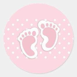 Cute Pink Baby Girl Footprint Ronde Sticker
