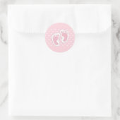 Cute Pink Baby Girl Footprint Ronde Sticker (Tas)