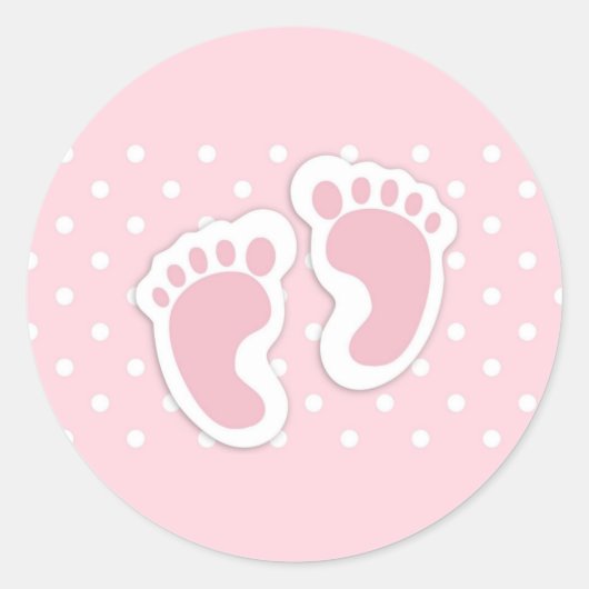Cute Pink Baby Girl Footprint Ronde Sticker (Voorkant)