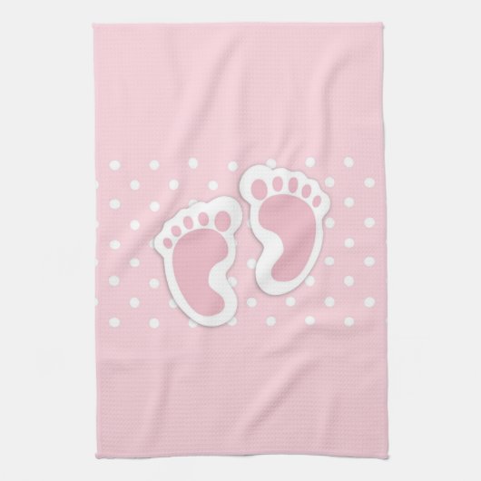 Cute Pink Baby Girl Footprint Theedoek (Verticaal)