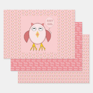 Cute Pink Baby Girl Owl Aangepast Inpakpapier Vel