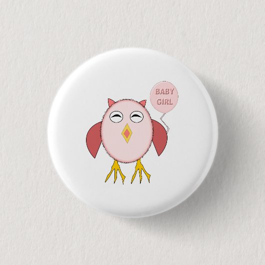 Cute Pink Baby Girl Owl Button (Voorkant)