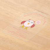 Cute Pink Baby Girl Owl Custom Baby shower Acryl Uitnodigingen (Laagn)