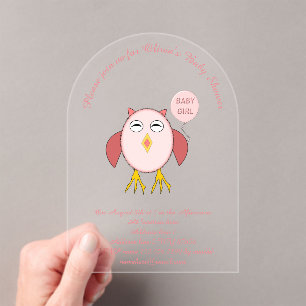 Cute Pink Baby Girl Owl Custom Baby shower Acryl Uitnodigingen