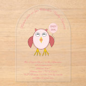 Cute Pink Baby Girl Owl Custom Baby shower Acryl Uitnodigingen (Voorkant)