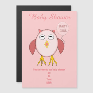 Cute Pink Baby Girl Owl Custom Baby shower Magnetische Uitnodiging