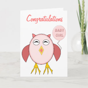 Cute Pink Baby Girl Owl Custom Kaart