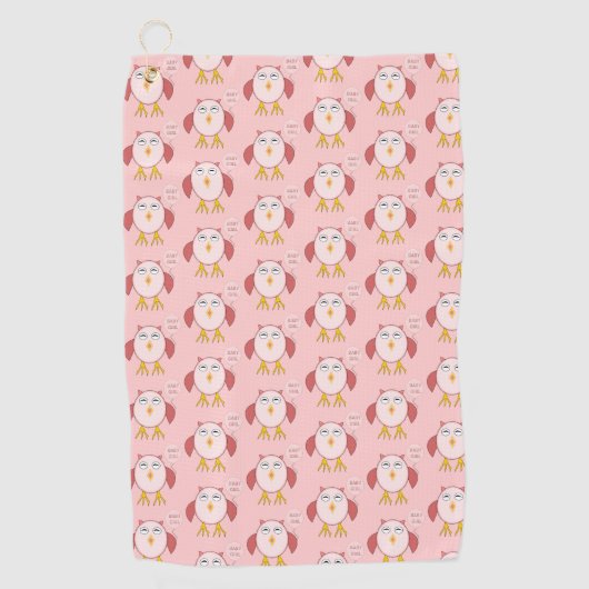 Cute Pink Baby Girl Owl Golf Towel Golfhanddoek (Voorkant)