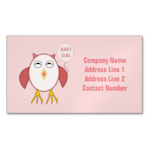 Cute Pink Baby Girl Owl Magnetic Visitekaartjes Magnetisch Visitekaartje