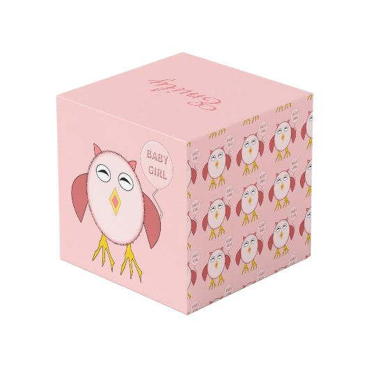 Cute Pink Baby Girl Owl Persoonlijk Kubus (Achter hoekig)
