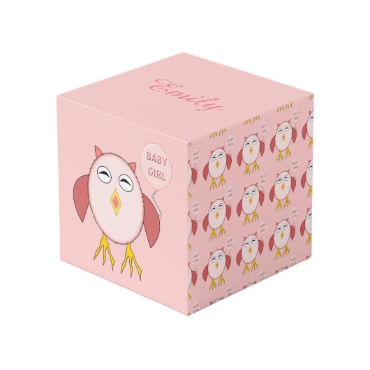 Cute Pink Baby Girl Owl Persoonlijk Kubus (Voorkant hoekig)