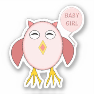 Cute Pink Baby Girl Owl Shaped Sticker
