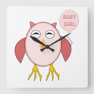 Cute Pink Baby Girl Owl Wall klok