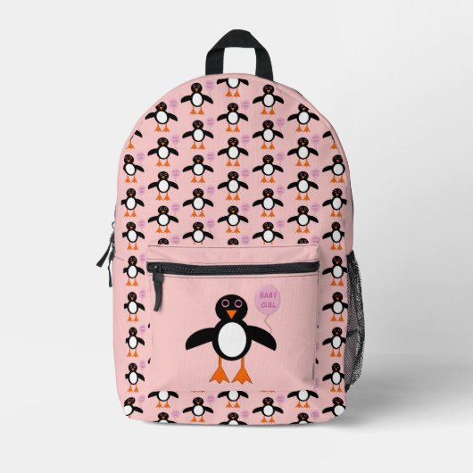 Cute Pink Baby Girl Penguin Bedrukte Rugzak (Voorkant)