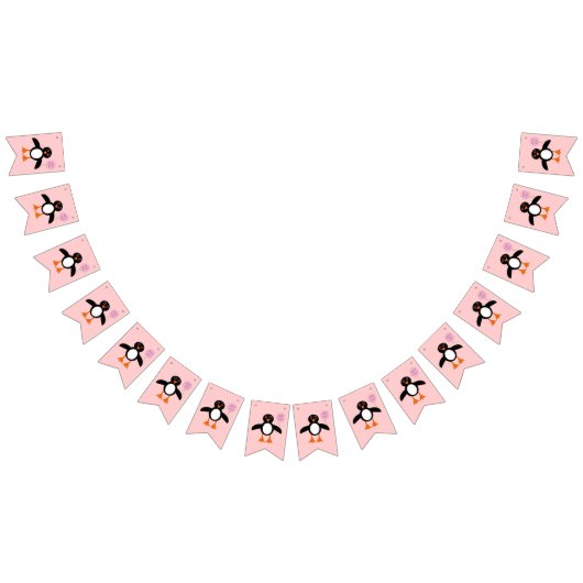 Cute Pink Baby Girl Penguin Bunting Flags Vlaggetjes (Alle)