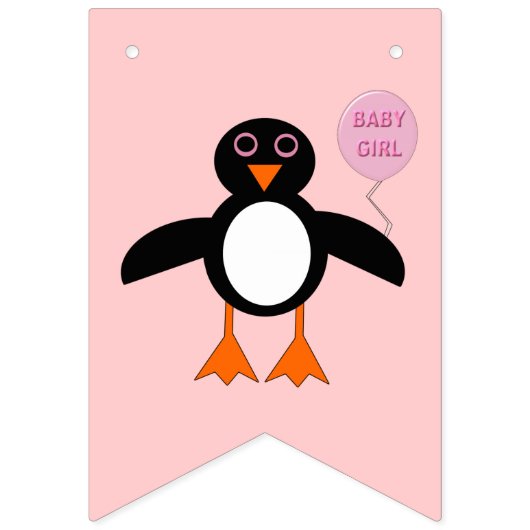 Cute Pink Baby Girl Penguin Bunting Flags Vlaggetjes (Tweede vlag)