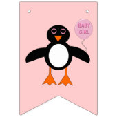 Cute Pink Baby Girl Penguin Bunting Flags Vlaggetjes (Eerste vlag)