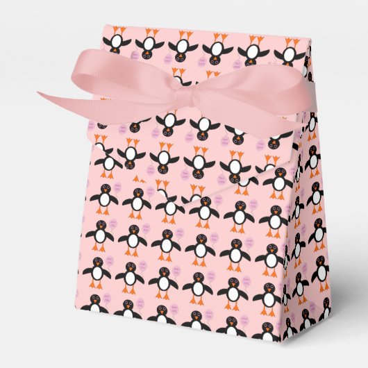 Cute Pink Baby Girl Penguin Favor Box Bedankdoosjes (Voorkant Zijde)