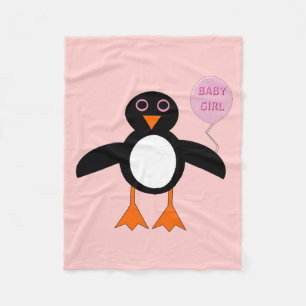 Cute Pink Baby Girl Penguin Fleece Blanket Deken