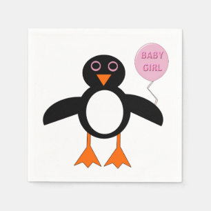 Cute Pink Baby Girl Penguin Paper Napkins Servetten